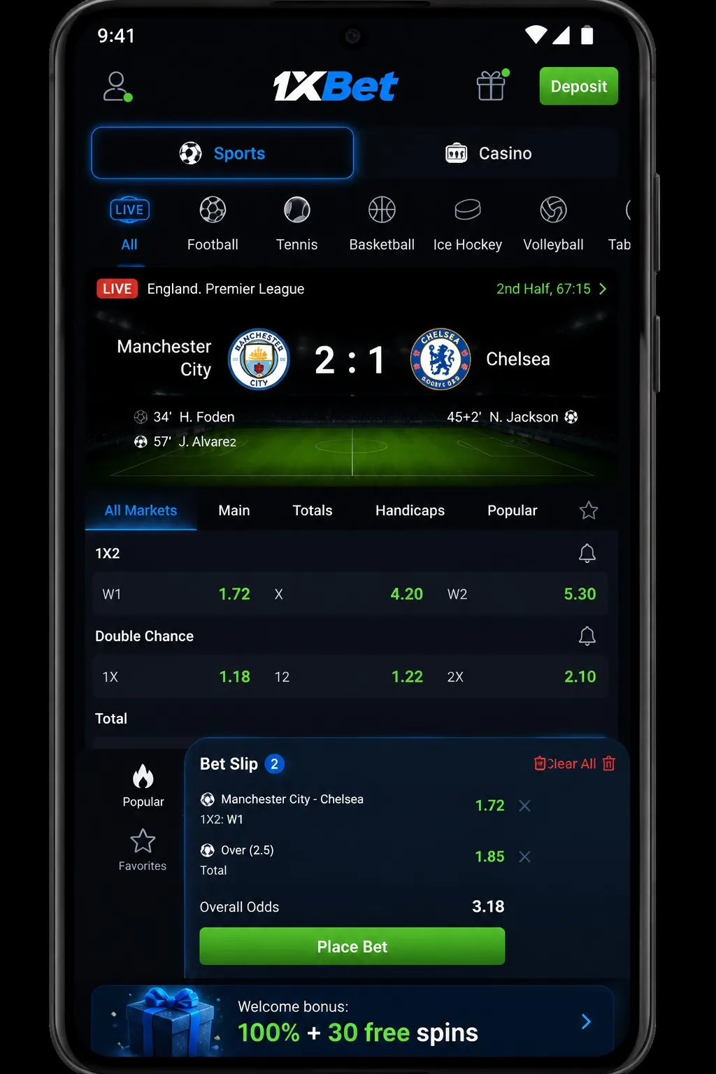 Betting, casino and cyber tools inside the 1xBet app
