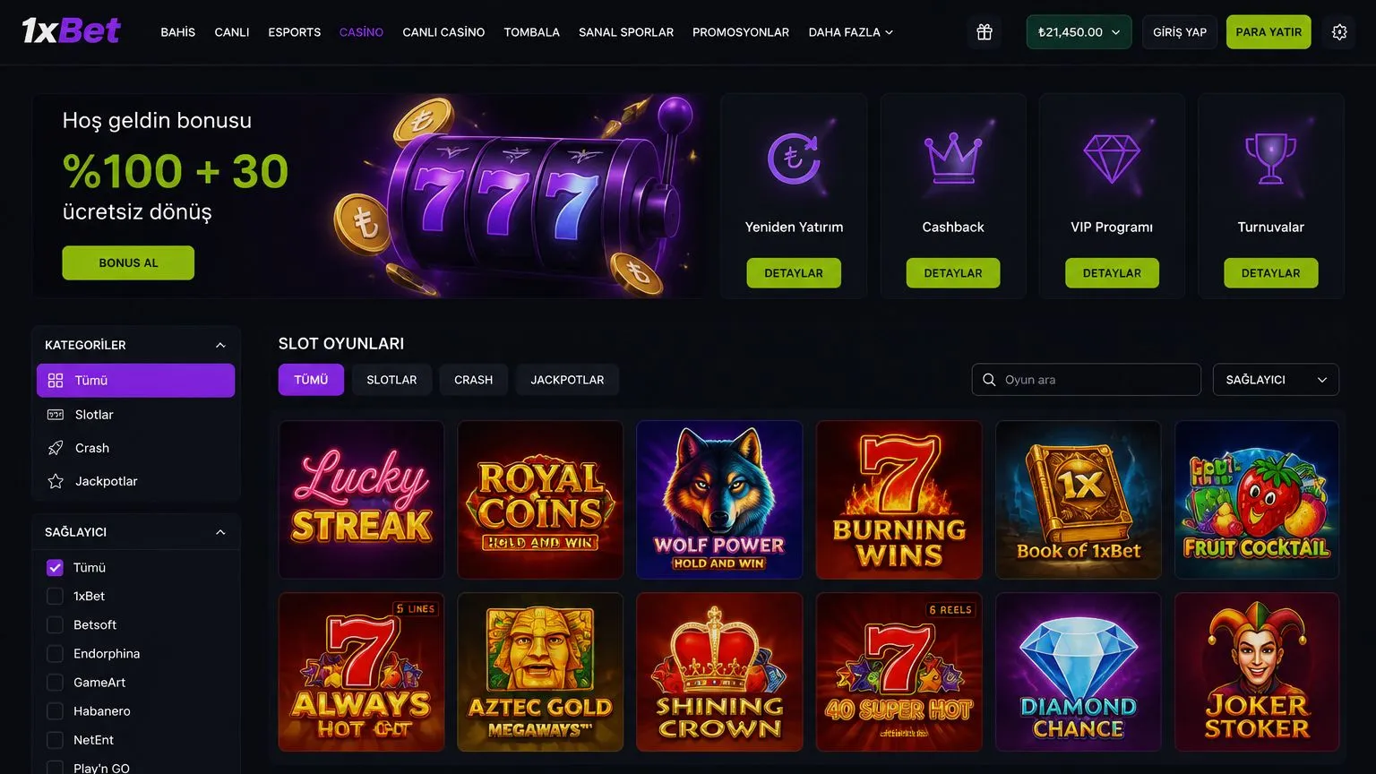 Masa oyunları ve demo modu 1xBet