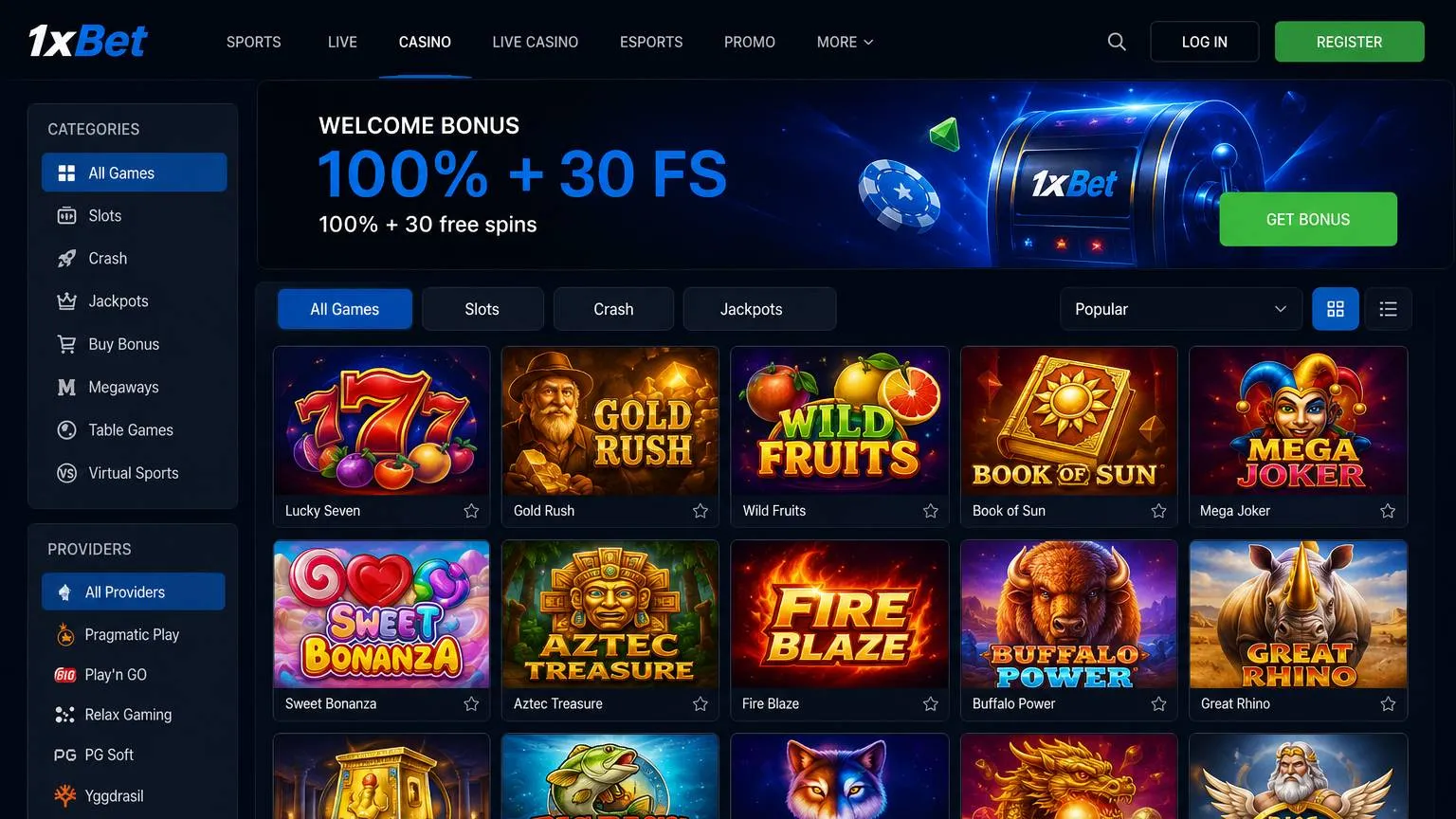 1xBet Casino library: slots, providers and jackpots